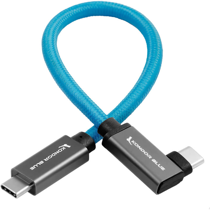 Kondor Blue USB C to USB C High Speed Cable for SSD Recording - Right Angle (12